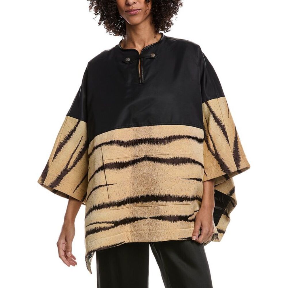 Valentino Womens Jacquard Wool-Blend Down Poncho, Black